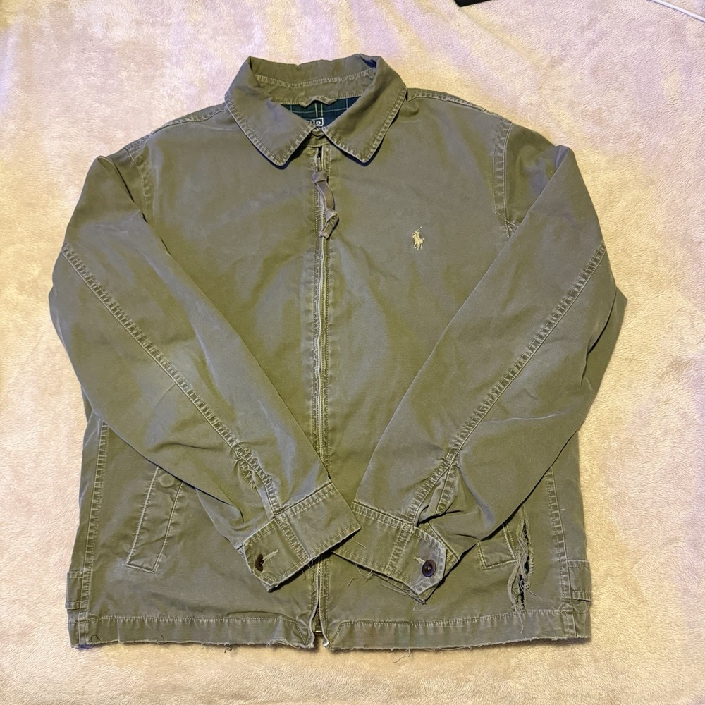 VTG Polo Ralph Lauren Faded Green Plaid Lining Zip Jacket Men's Size Large